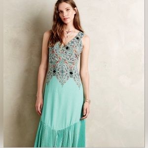 Anthropologie Maeve Canyon Creek Mint Green Sleeveless Pleated Dress Size 8